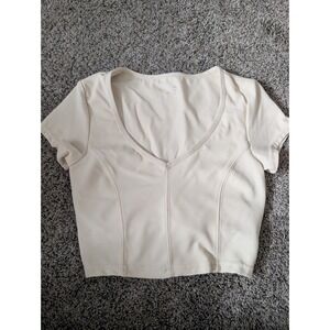 OFFLINE by Aerie Ribbed V-Neck Crop Top Cream Off-White Built-in Bra XS